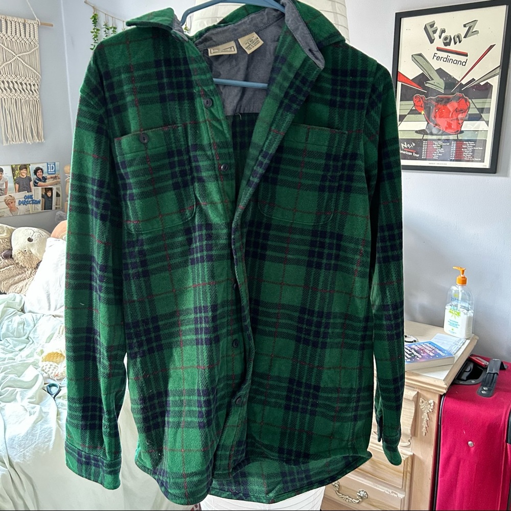 L.L. Bean green fuzzy flannel